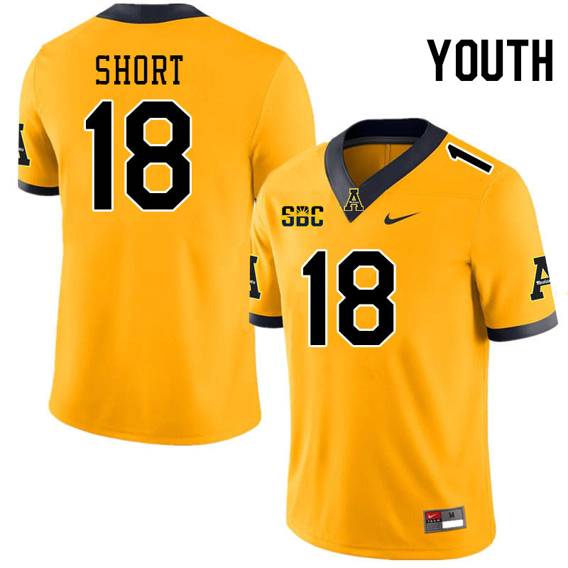 Youth #18 Zavier Short Appalachian State Mountaineers College Football Jerseys Stitched-Gold